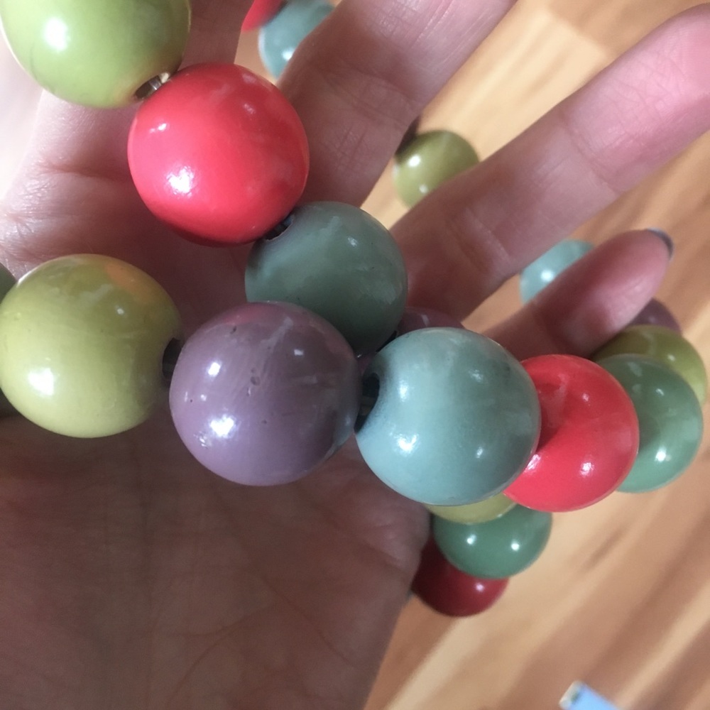 Vintage Necklace Wooden Painted Beads